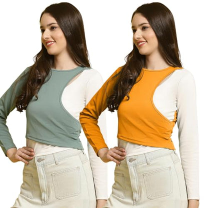 Tee Projekt Womens Solid Polyester T-Shirt for Women || Combo Western T Shirts (Pack of 2)