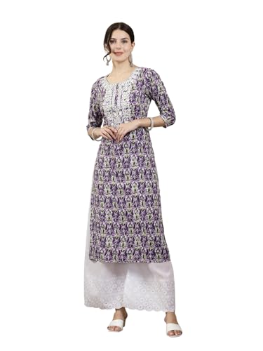 Stylum Women's Printed & Embroidered Rayon Straight Chicken Kurta