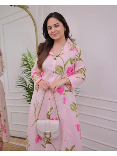 Leriya Fashion Women's Kurta Coord Set, 3/4 Sleeve, 3XL, Pink, Model LF-W2091&TR1051