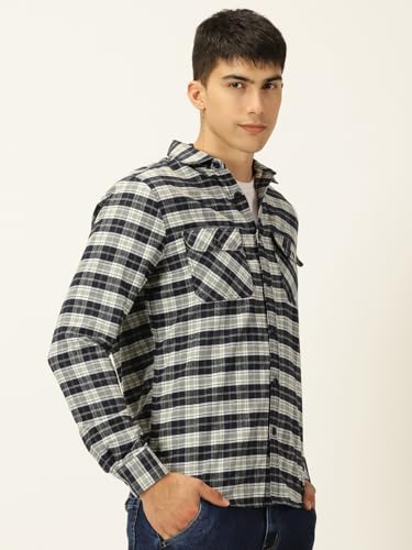 Thomas Scott Mens Smart Slim Fit Full Sleeves Flannel Checks Casual Shirt Green