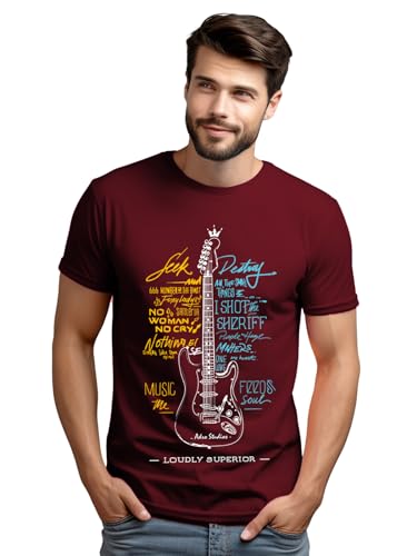 ADRO Guitar Design Printed T-Shirt for Men - 100% Cotton, Regular Fit, Soft Breathable Fabric | RN23-M-GTR-MR