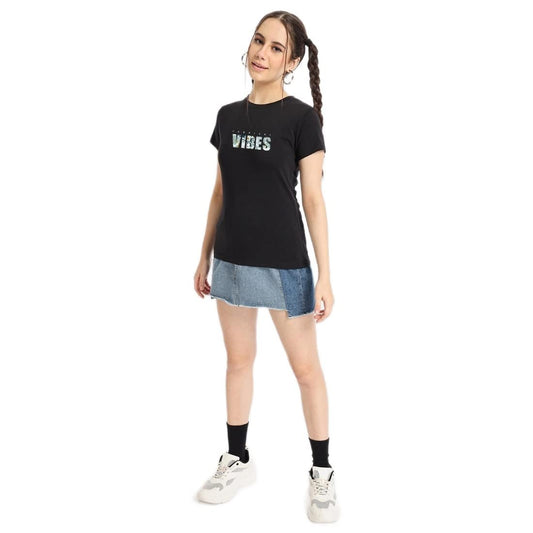 Bewakoof Womens Tropical Vibes Graphic Print Cotton T-Shirt- Regular Fit, Round Neck, Half Sleeves 579032_Black_L