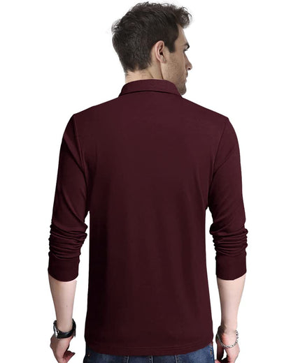 Noble Monk MenS Polo Neck Full Sleeves Solid T-Shirt Wine Melange