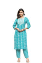 VARANGA Women Blue Printed Round Neck Yoke Embroidered Kurta Paired With Bottom And Dupatta