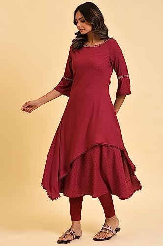 W For Woman WomenS Polyester Regular Kurta (23Few18785-312921_Rumba Red