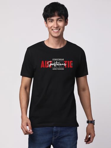 ADRO Men's Graphic Printed 100% Cotton T-Shirt - Regular Fit, Printed T-Shirts for Men (RN24-SPT-BL_Black)