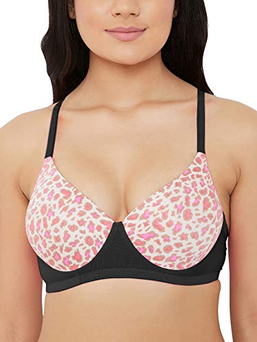Clovia Womens Cotton Lightly Padded Non-Wired Animal Print T-Shirt Bra (BR1569A13_Black_38C)
