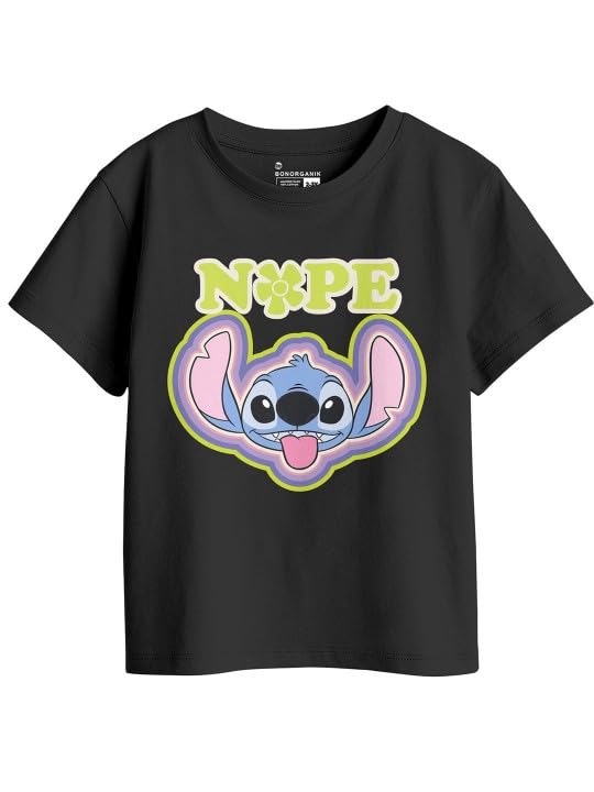 Bon Organik Girls Cartoon Oversized Fit T-Shirt (BON16127_Black