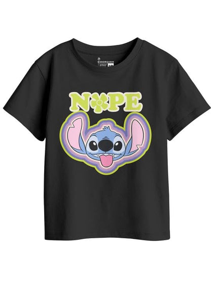 Bon Organik Girls Cartoon Oversized Fit T-Shirt (BON16127_Black