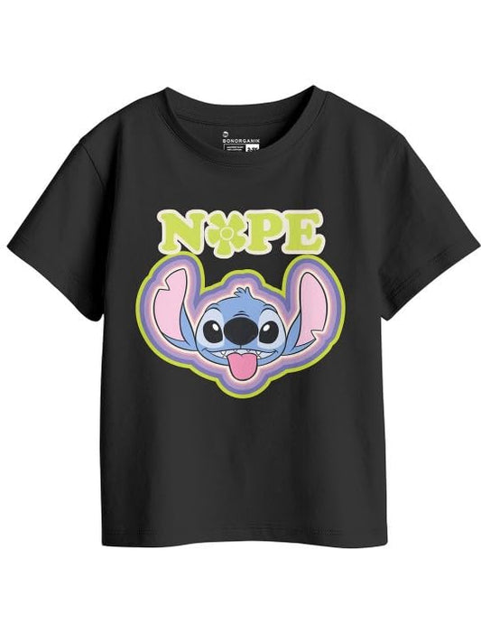 Bon Organik Girls Cartoon Oversized Fit T-Shirt (BON16127_Black