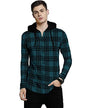 EYEBOGLER Men Checkered Hooded Neck Blue T-Shirt