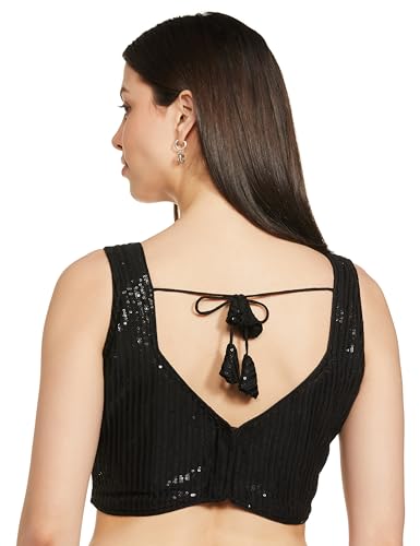 Vihu Fashion Ladies Georgette Saree Blouse, Black, Size 32, Sweetheart Neck, Model VF Sequin-3