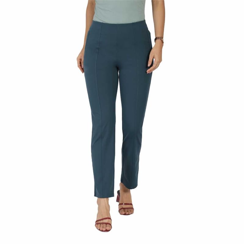 BlissClub Women Ultimate Straight Pants| Pintuck Design | No-Dig Waistband | Trousers for Women | 2 Zippered Pockets