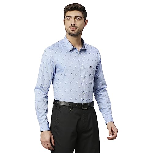 Thomas Scott Self Printed 100% Cotton Slim Fit Spread Collar Formal Shirts for Mens