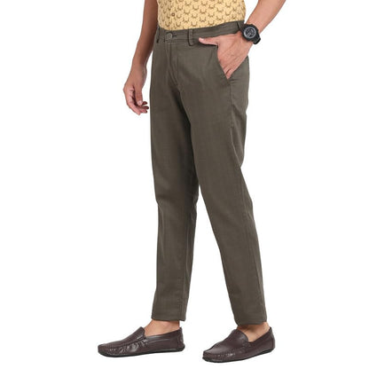 Turtle Men Cotton Stretch Brown Check Ultra Slim Fit Casual Trouser