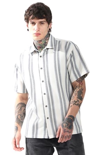Hubberholme Men Striped Oversized Spread Collar Half Sleeve Shirt
