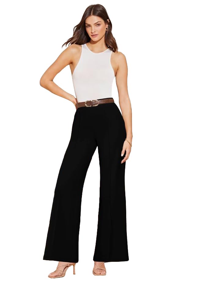 Toochki Womens High Waist Straight Fit Trousers | Black Solid Korean Stretchable Pants for Women | Regular Black Fit Elastic Wa
