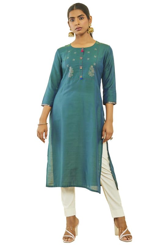 Soch Womens Silk Blend Botanical Foil Print Straight Kurta
