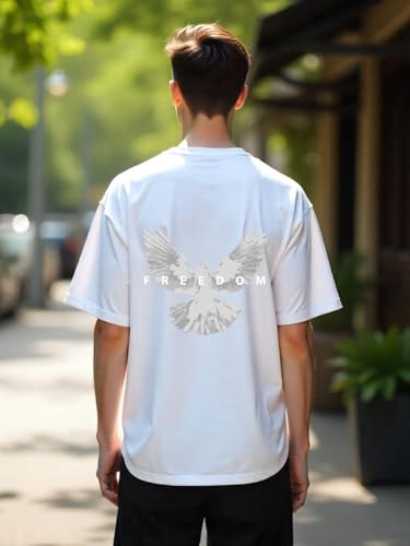 Nobero MenS Graphic Print Oversized Fit T-Shirt (1M-Twts-C0933-X_Powder Blue/White