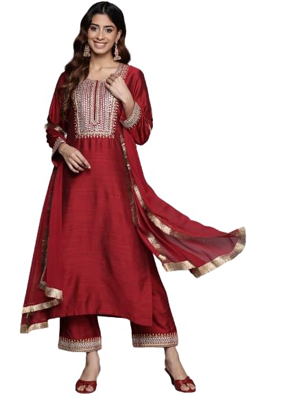 Varanga Women's Cotton Straight Kurta Kurta Bottom Set Dupatta Set