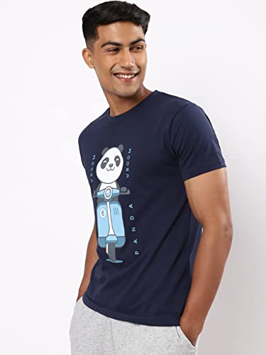 Bewakoof MenS Graphic Print Regular Fit Half Sleeve Round Neck Cotton T-Shirt Blue