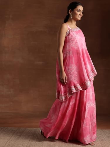 Libas WomenS Silk Blend Regular Co-Ords Set (27858_Pink