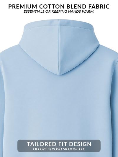 ADRO Mens Regular Fit Sky Blue Zip-Up Hoodie for Man | 320 GSM Cotton Poly Fleece Zipper Sweatshirt with Soft Fabric & Printed H