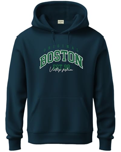 ADRO Men's Cotton Neck Hooded Sweatshirt (H24-BOST-SB_Teal