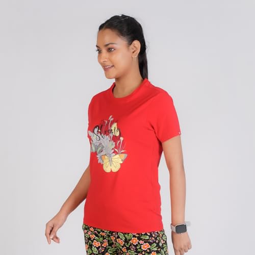 Rupa Colors Playsure Printed Cotton Blended Round Neck Womens T-Shirt, Short-Sleeve, Pack of 1