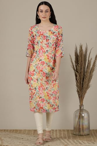 Aurelia WomenS Floral Printed Straight Kurta | Round Neck Kurta For Women | Printed Kurta For Women | Beautiful Regular Fit Kurt