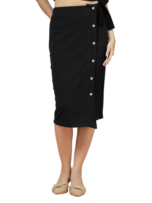 OOMPH! Lycra Pencil Skirt for Women Black - msk113
