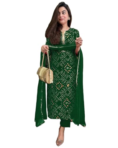 GoSriKi Womens Rayon Blend Straight Printed Kurta with Pant & Dupatta (TURAE Green-GS_5XL_Green_XXXXX-Large)