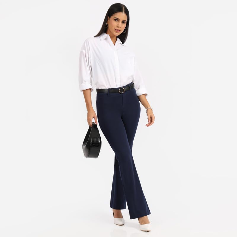 BlissClub AM:PM Air Flare Trousers Cotton for Women Above 55 ft Tall | Bootcut Trousers and Formal Pants for Women Office wear