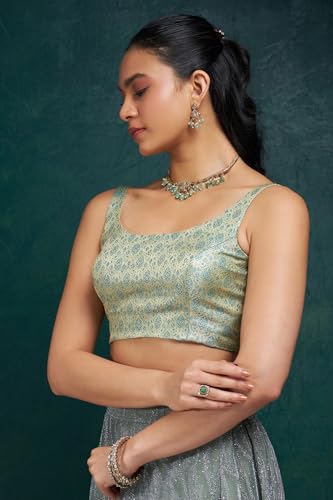 Soch Womens Teal Tussar Woven Design Blouse