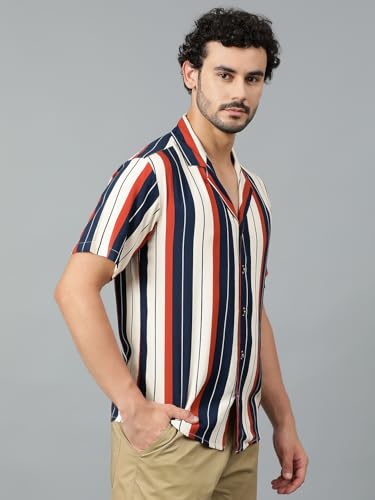 Kotty MenS Fashionable/Casual Printed Spread Collar & Premium Fabric & Stylish & Comfortable Casual Wear Shirt(Multicolor,L)