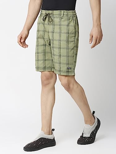 Thomas Scott Mens Checkered Slim Fit Shorts Olive