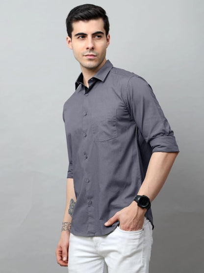 Tee Projekt Mens Solid Regular Fit Shirt (Tee Pin4_Grey-White