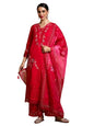 Varanga Women Floral Heavy Thread Embroidered Schffili Hem Kurta With Trouser & Dupatta