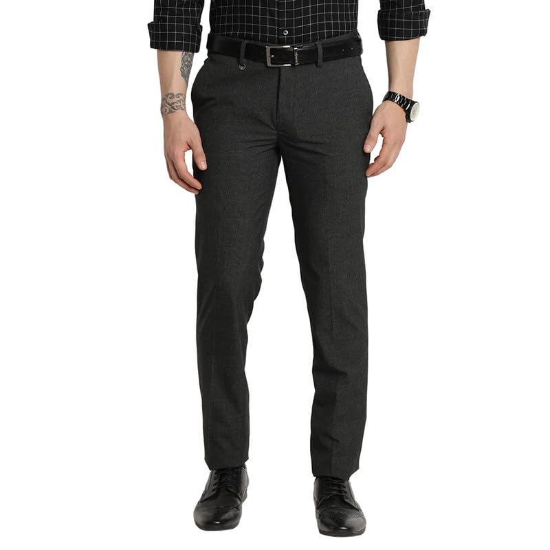 Turtle Men Pv Grey Check Slim Fit Formal Trouser