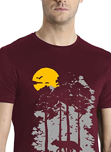 ADRO Mens Sun Printed Cotton T-Shirt (RN22-1-SUN-MR_Maroon)