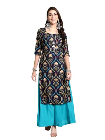 Pinkmint Elegant Printed Crepe KurtiS For WomenS Ll Fashionable Kurti Ll Straight Round Neck Kurti (Pack Of 1) Navy Blue