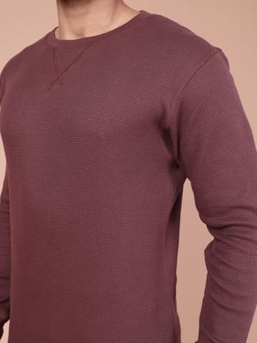 Colors Waffle Texture Full Sleeve T-Shirt for Men - 100% Cotton, Ribbed Crew Neck, Breathable Fabric, Enhanced Texture, Super St
