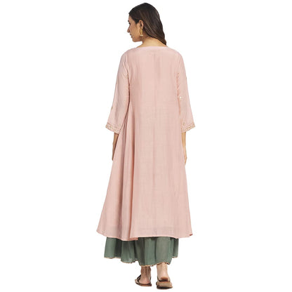 Fabindia Women Cotton Silk Embroidered Sharara Set Pink