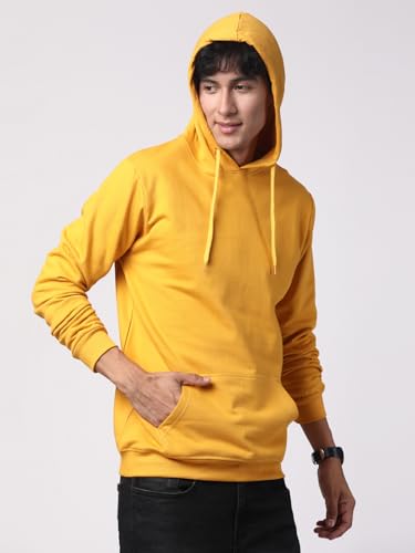 ADRO Mens Cotton Solid Hoodie Sweatshirts (H23-PLN-MU_Mustard)