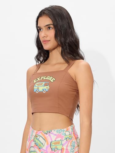 The Souled Store Official Scooby Doo Originals: Explore Short Sleeve Round Neck Slim Fit Cropped Tops for Women and Girls Brown