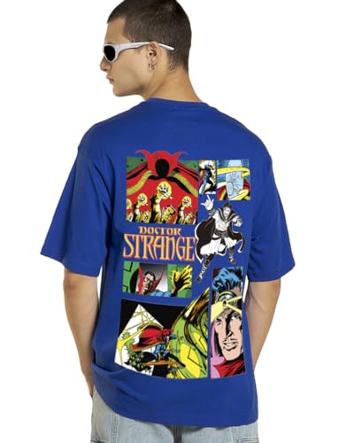Bewakoof Official Marvel Merchandise Doctor Strange Men Graphic Print Oversized Fit Half Sleeve Round Neck Cotton T-Shirt_659835