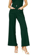 Womens Wide Leg Pants | Solid Green Stretchable Polyester Trousers | Stylish Korean Clothing | Flared, Straight Fit, Baggy, and