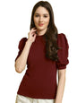 Pinkmint Polyester Round Neck Puff Sleeve Elegant Casual Top For Womens & Girls Ll Casual T-Shirt Ll Fancy Summer Wear Tops (Pac