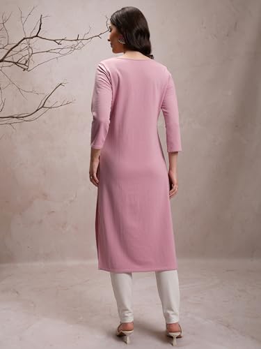 Ketch WomenS Polyester Regular Fit Kurta (Khku000527_Lt Pink
