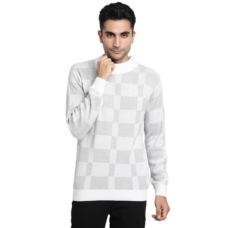 Turtle Men Knitted Grey Checked Slim Fit Casual Pullover